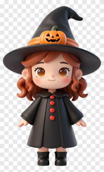 Cartoon Witch With Pumpkin Hat PNG