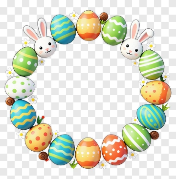 Easter Bunny And Colorful Eggs Wreath PNG