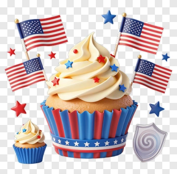 Patriotic Cupcake With American Flags PNG