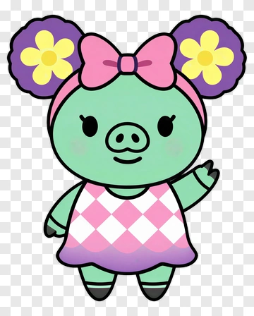 Cartoon Pig Character With Flowers PNG