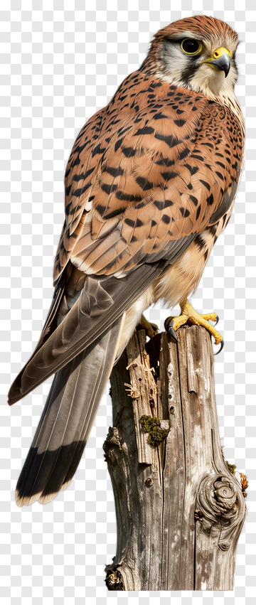 American Kestrel Perched On A Wooden Post PNG