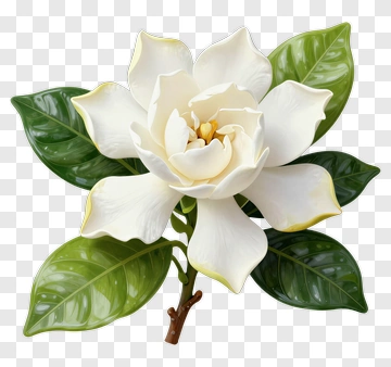 White Magnolia Flower With Green Leaves PNG