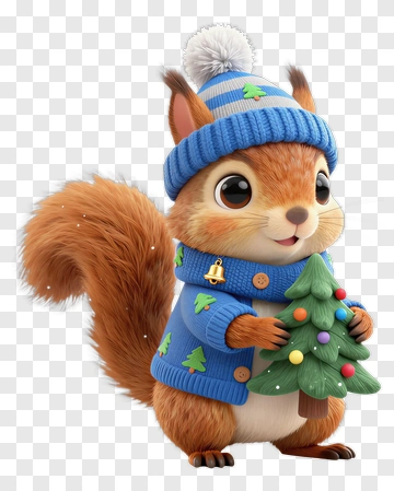Cartoon Squirrel Holding A Christmas Tree PNG