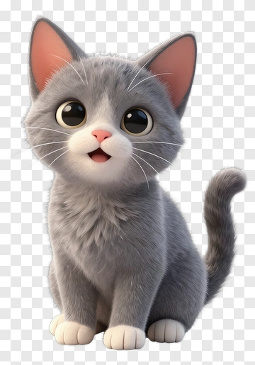Cartoon Gray Kitten PNG