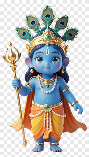 3D Cartoon Krishna Holding A Flute PNG