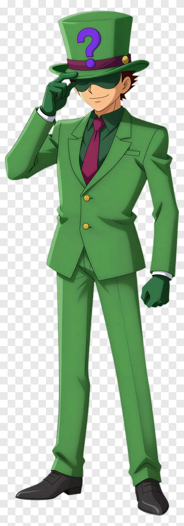 Cartoon Character In Green Suit With Question Mark Hat PNG
