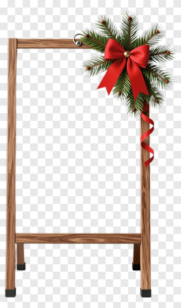 Christmas Frame With Pine And Red Bow PNG