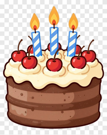 Cartoon Birthday Cake With Candles And Cherries PNG
