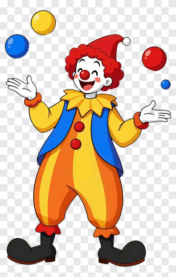 Cartoon Clown Juggling Colorful Balls PNG