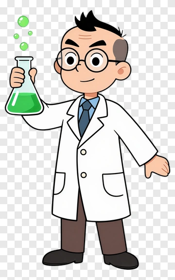 Cartoon Scientist Holding A Green Beaker PNG