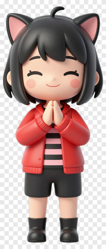 Cartoon Girl With Cat Ears Posing Happily PNG