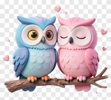 Cute Cartoon Owls Sitting Together On A Branch PNG