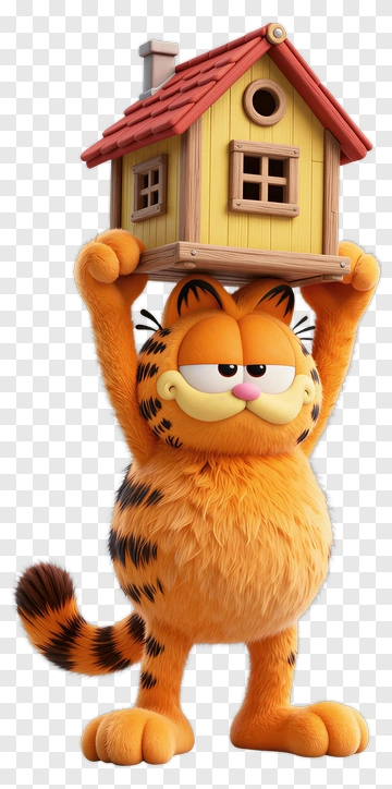Cartoon Cat Holding A House PNG