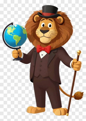 Cartoon Lion Holding A Globe PNG