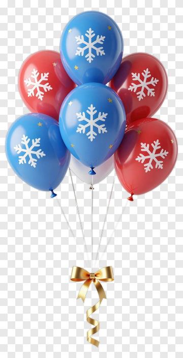 Colorful Snowflake Balloons With Golden Ribbon PNG