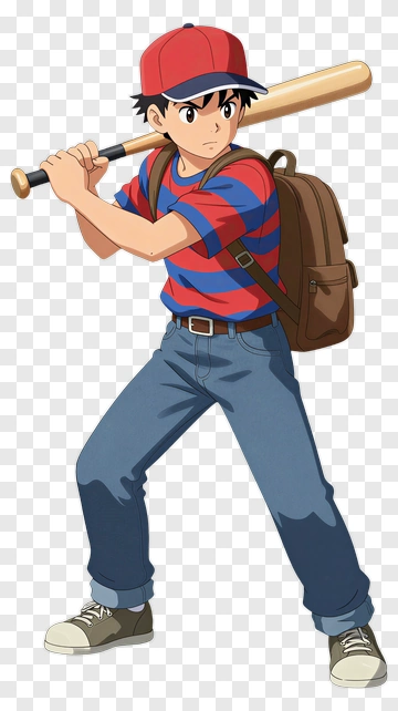 Cartoon Boy Holding A Baseball Bat PNG