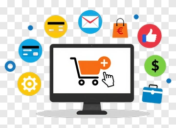 E-Commerce Concept With Shopping Cart And Payment Icons PNG