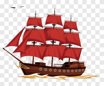 Sailing Ship With Red Sails PNG