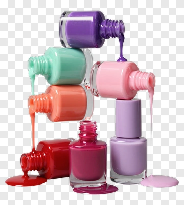 Colorful Nail Polish Bottles With Dripping Polish PNG