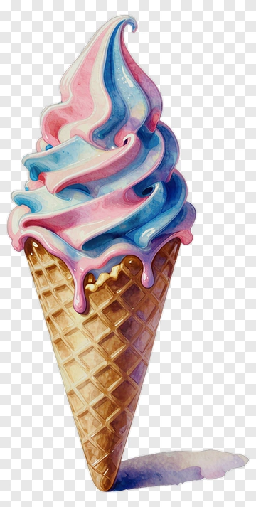 Colorful Ice Cream Cone With Swirled Topping PNG