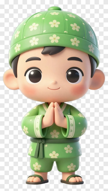 Cartoon Boy In Green Outfit Praying PNG