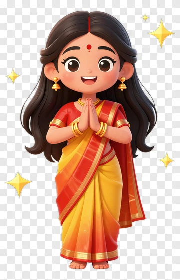 Cartoon Woman In Traditional Indian Saree PNG