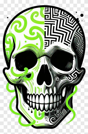 Skull With Green And Black Patterns PNG