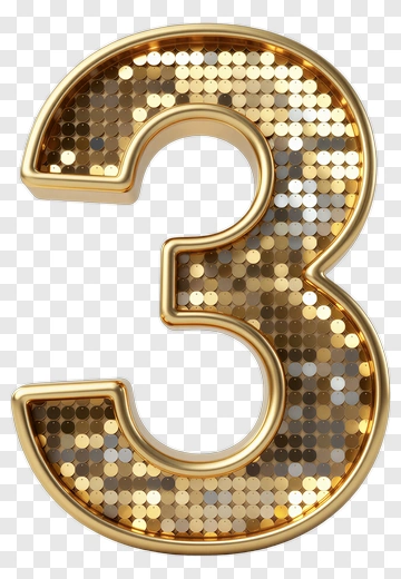 Gold Number Three With Glittering Sequins PNG