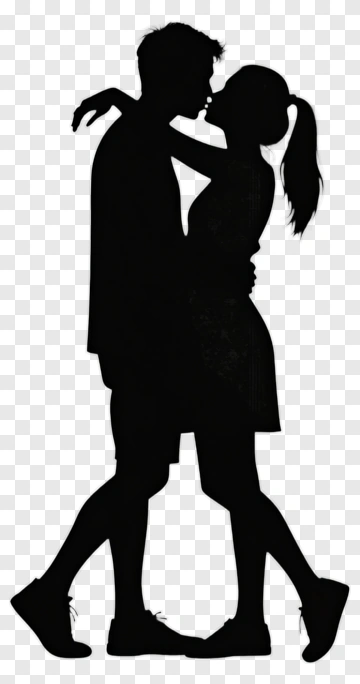 Silhouette Couple Embracing And Kissing PNG