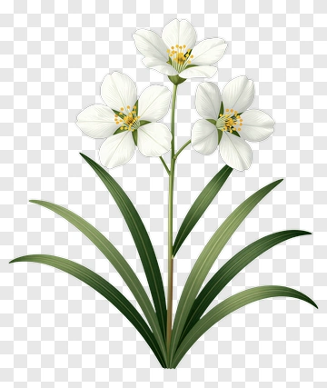 White Flower With Green Leaves PNG