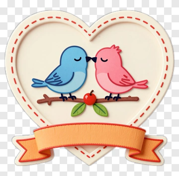 Cute Cartoon Birds In A Heart Frame PNG
