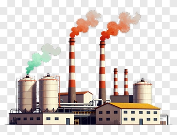 Industrial Factory With Smoke Stacks PNG