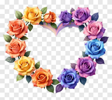 Colorful Heart Shaped Flower Bouquet PNG