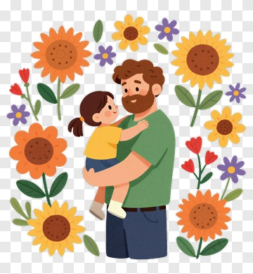Happy Father Holding Daughter Surrounded By Sunflowers PNG