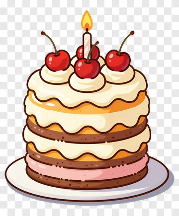 Colorful Birthday Cake With Cherries And Candle PNG