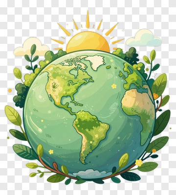 Colorful Earth Surrounded By Greenery And Sunlight PNG