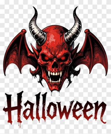 Halloween Skull With Horns And Wings PNG