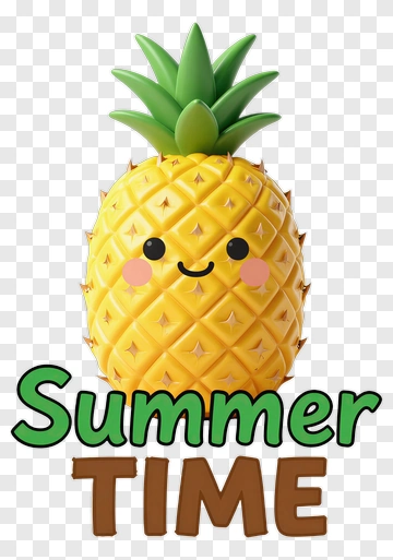 Cartoon Pineapple With Summer Time Text PNG