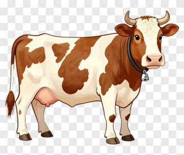 Cartoon Cow With Brown And White Spots PNG