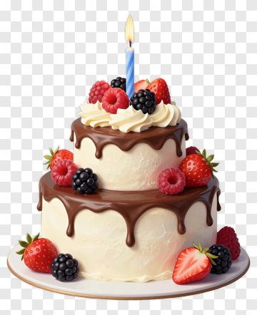 Birthday Cake With Berries And Candle PNG