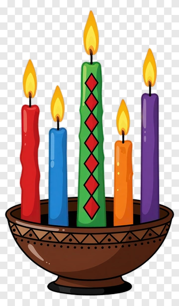 Colorful Candle Holder With Five Lit Candles PNG