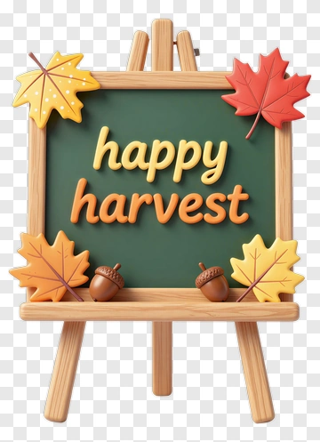 Happy Harvest Chalkboard With Autumn Leaves PNG