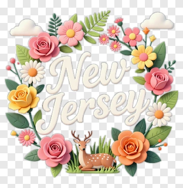 Floral Wreath With New Jersey Text And Deer PNG