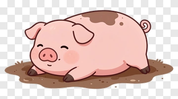 Cartoon Pig Lying In Mud PNG