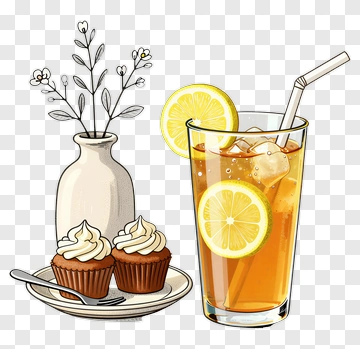 Cupcakes And Lemonade With A Flower Vase PNG