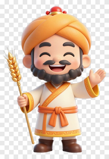 Cartoon Farmer Holding A Wheat Sheaf PNG