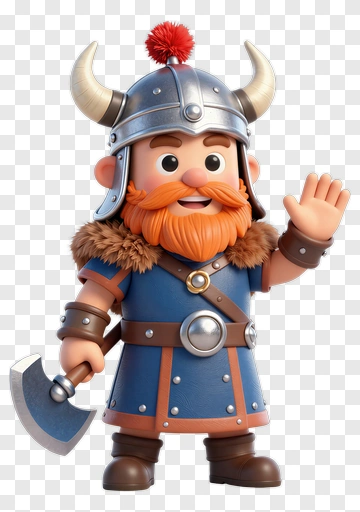 3D Cartoon Viking Waving With Axe PNG