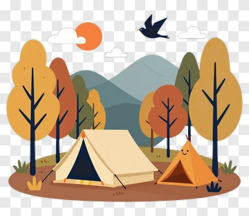 Camping Scene With Tents And Trees PNG