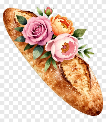 Floral Bread Loaf With Roses And Peonies PNG