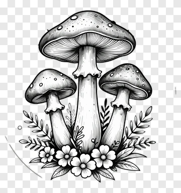 Mushroom Cluster With Flowers PNG